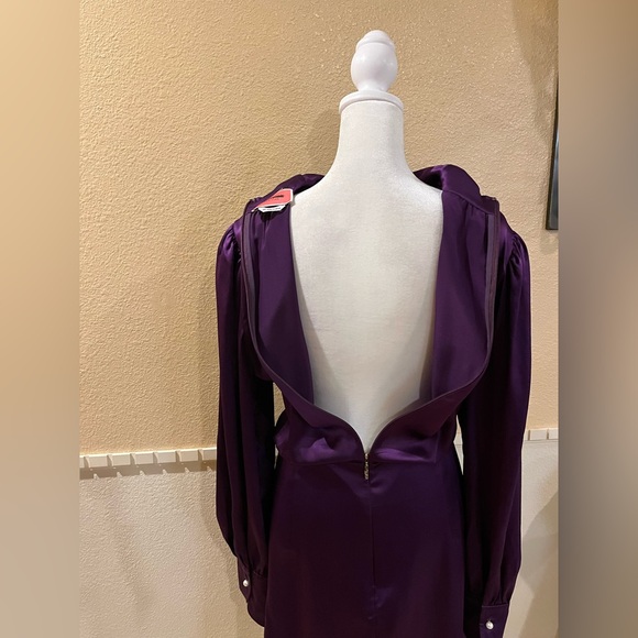 Kate Spade silk dress w/ draped neckline, long balloons sleeves. Midi. Purple 14 - Picture 8 of 16